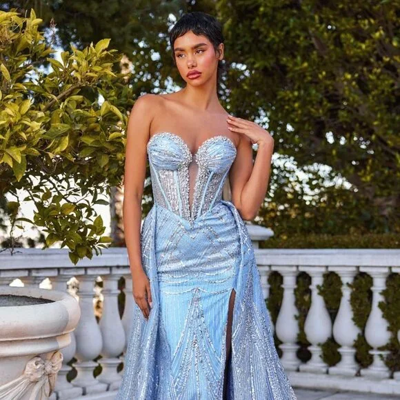 New Strapless Sequins Embellished Prom Dress w/ Removable Overskirt CD CM384